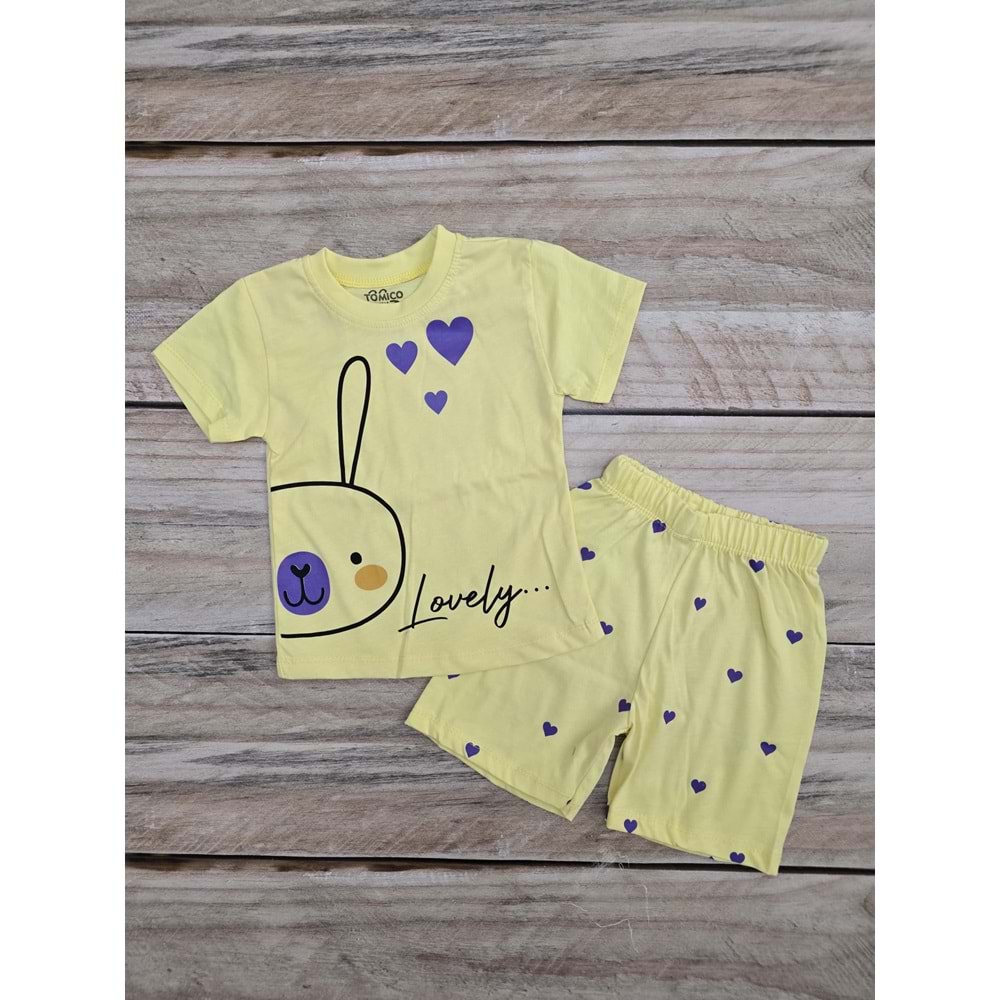 (1-4) Yaş TOMICO LOVELY TAVŞAN DESENLİ ŞORTLU TAKIM - SARI - 1 YAŞ