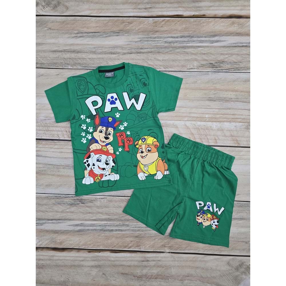 (3-10) Yaş WOLF PAW PATROL DESENLİ ŞORTLU TAKIM - YEŞİL - 4-5 YAŞ
