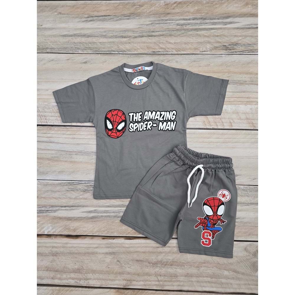 (3-10) Yaş TİNTİNİ THE AMAZING SPIDERMAN DESENLİ ŞORTLU TAKIM - GRİ - 3-4 YAŞ