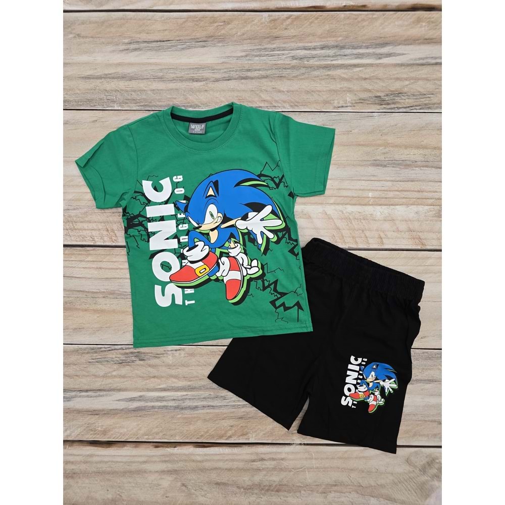 (3-10) Yaş WOLF SONIC THE HEDGEHOG DESENLİ ŞORTLU TAKIM - YEŞİL - 4-5 YAŞ
