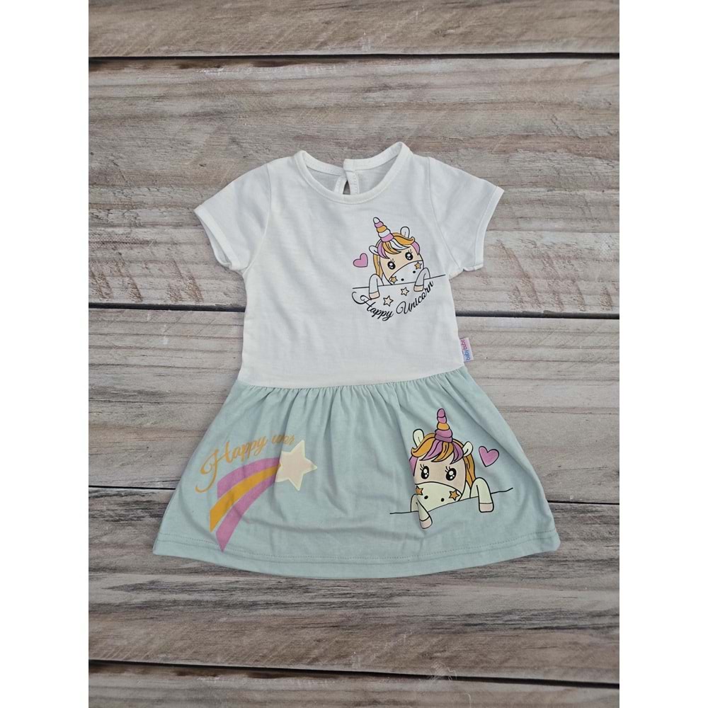 (1) Yaş BABY BUBE UNICORN DESENLİ ELBİSE - YEŞİL - 1 YAŞ