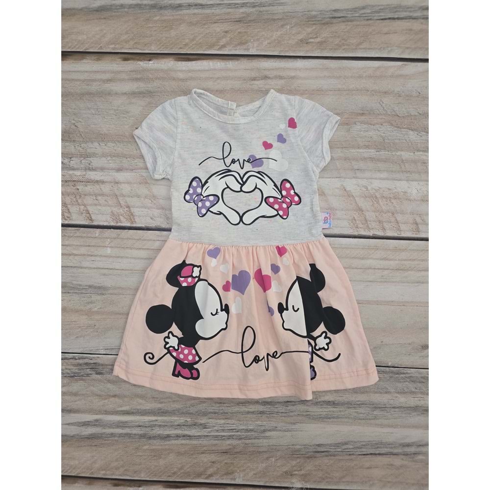 (1) Yaş BABY BUBE MICKEY DESENLİ ELBİSE - PUDRA - 1 YAŞ