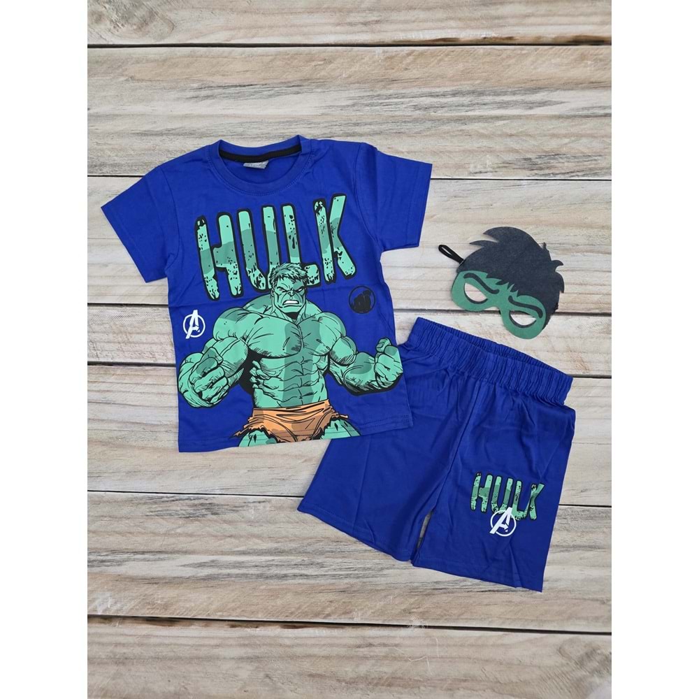 (3-10) Yaş WOLF HULK DESENLİ MASKELİ ŞORTLU TAKIM - MAVİ - 3-4 YAŞ