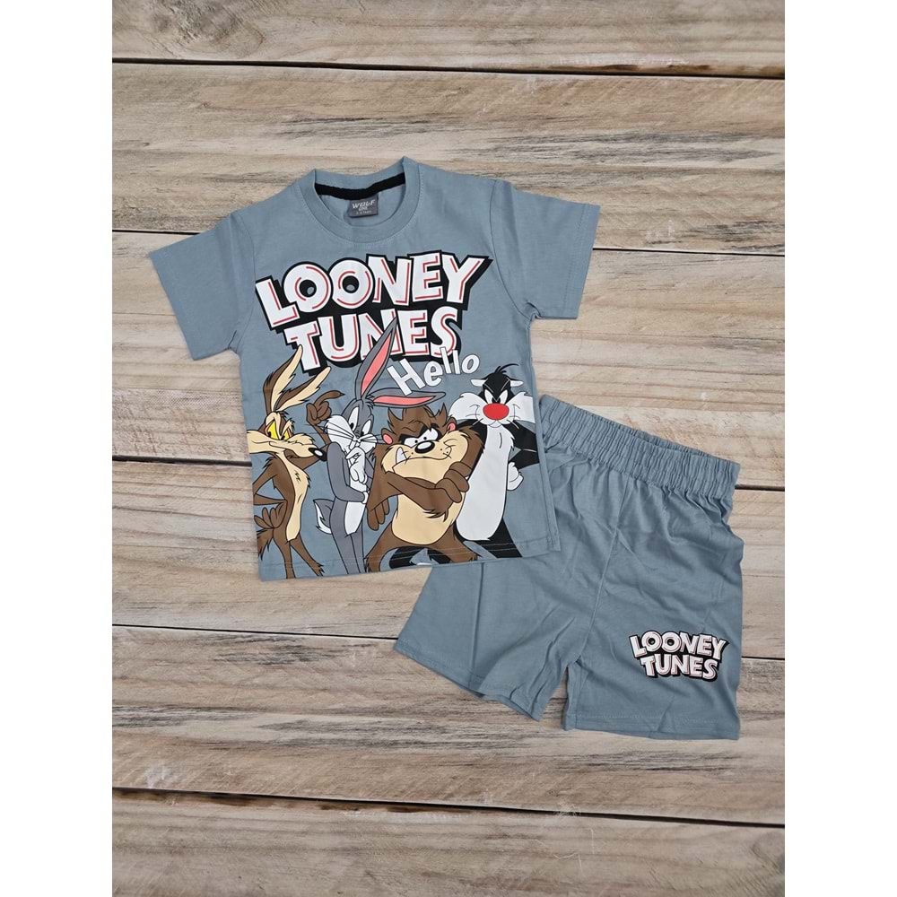 (3-10) Yaş WOLF LOONEY TUNES KARAKTER DESENLİ ŞORTLU TAKIM - GRİ - 3-4 YAŞ