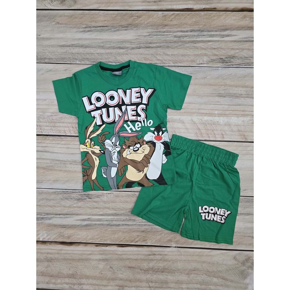 (3-10) Yaş WOLF LOONEY TUNES KARAKTER DESENLİ ŞORTLU TAKIM - YEŞİL - 9-10 YAŞ