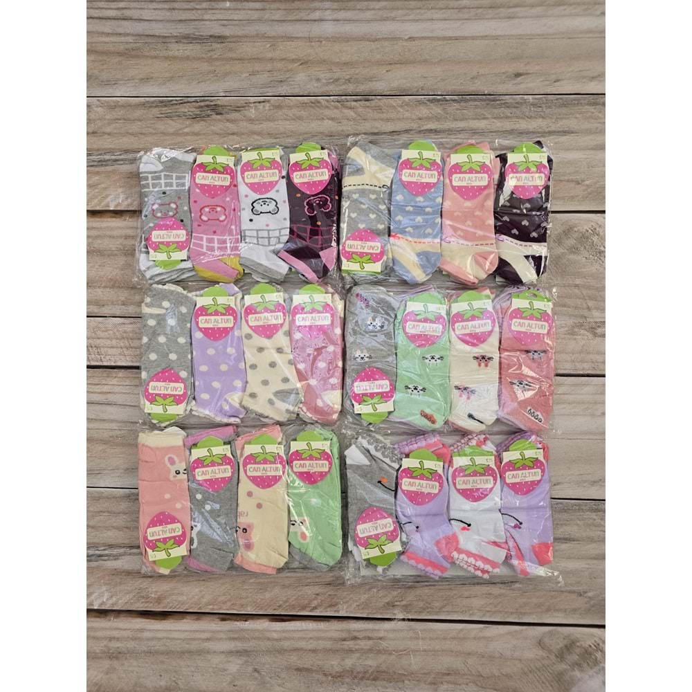 (3-12) Yaş KIZ ÇOCUK PAKET İÇİ 12'Lİ ÇOCUK ÇORABI - DESENLİ - 9-10 YAŞ