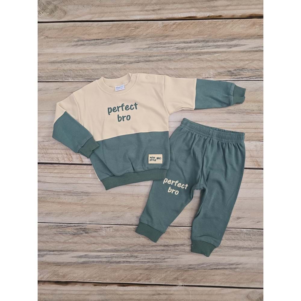 (9-24) Ay NAZAR BEBE PERFECT BRO DESENLİ MEVSİMLİK TAKIM - YEŞİL - 9 AYLIK