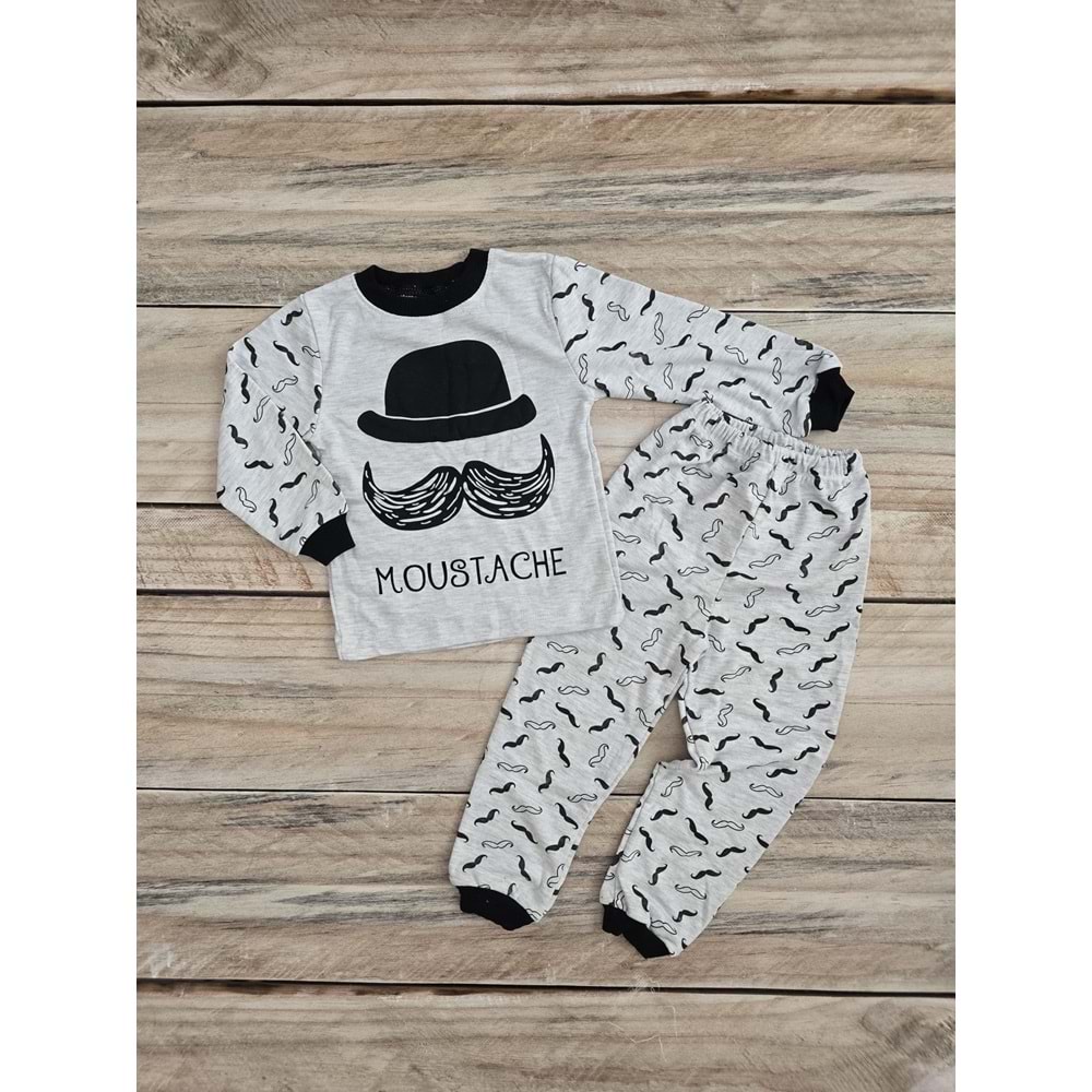 (4-5-6) Yaş MİNİ BİRD MOUSTACHE DESENLİ PİJAMA TAKIMI - DESENLİ - 4 YAŞ