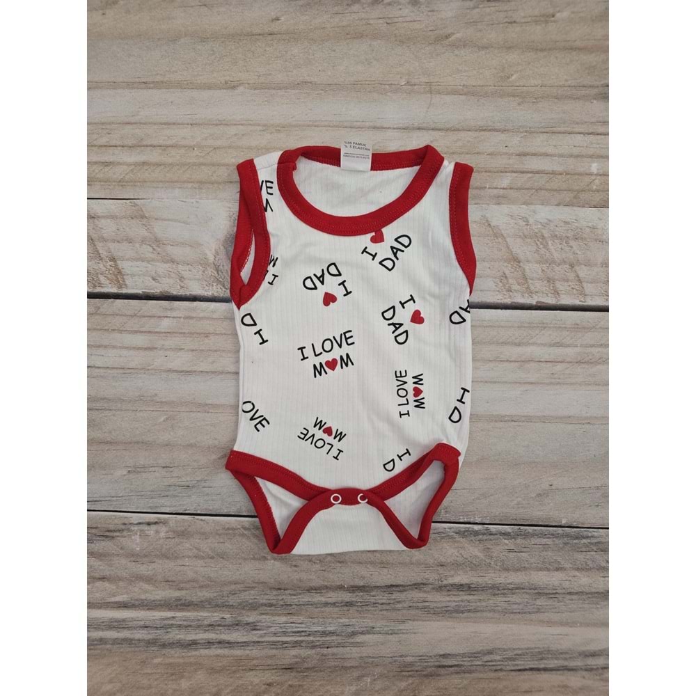 (3-30) Ay MEMOCAN I LOVE DAD DESENLİ ÇITÇITLI BADİ - KIRMIZI-BEYAZ - 30 AYLIK
