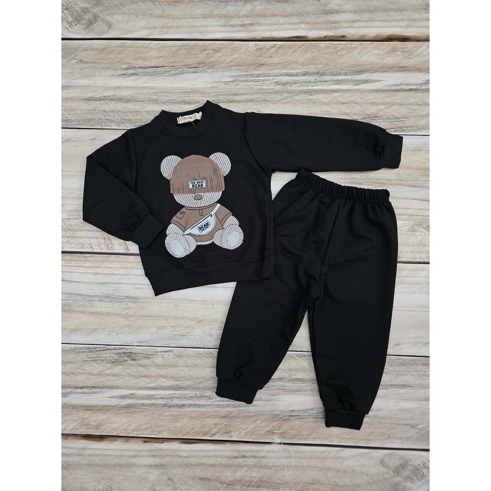 (3-7) Yaş DIGIDIK THE BEST BEAR DESENLİ MEVSİMLİK TAKIM - SİYAH - 3 YAŞ
