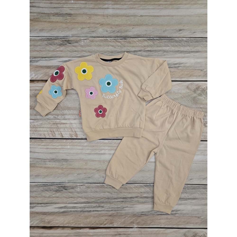 (1-4) Yaş ZUZU POLO BUTTERFLY PAPATYA NAKIŞLI MEVSİMLİK TAKIM - KREM - 1 YAŞ