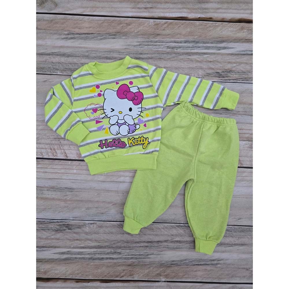 (1-7) Yaş HAMARAT KİDS HELLO KITTY DESENLİ ŞARDONLU TAKIM - YEŞİL - 7-8 YAŞ