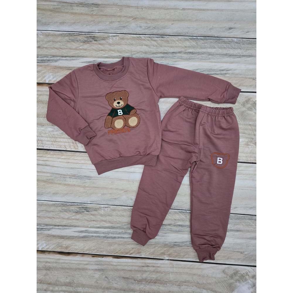 (3-7) Yaş ORIGINAL FRIENDS DESENLİ AYICIKLI MEVSİMLİK TAKIM - BORDO - 3 YAŞ