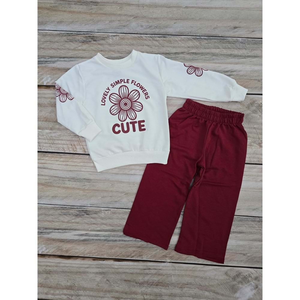 (2-10) Yaş TOMICO CUTE ÇİÇEK DESENLİ MEVSİMLİK TAKIM - BORDO - 2-3 YAŞ