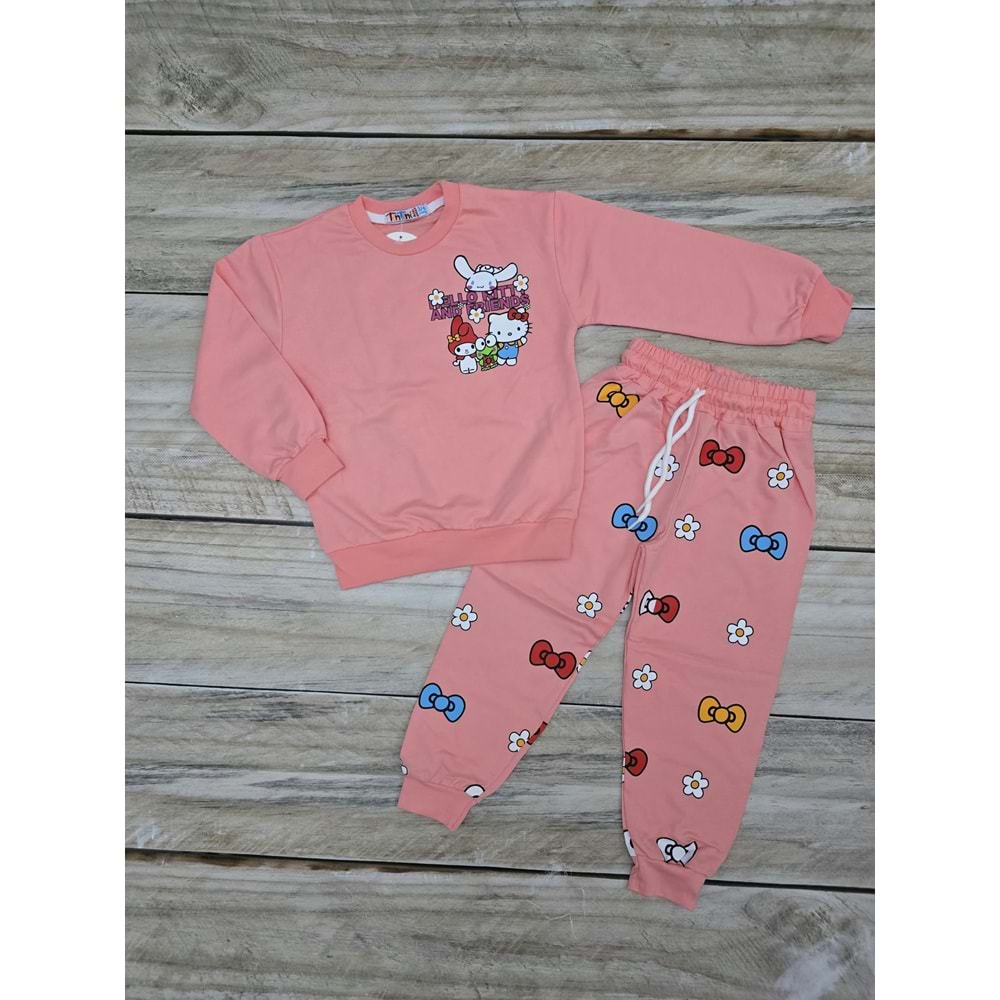 (3-10) Yaş TİNTİNİ HELLO KITTY DESENLİ MEVSİMLİK TAKIM - PEMBE - 6-7 YAŞ