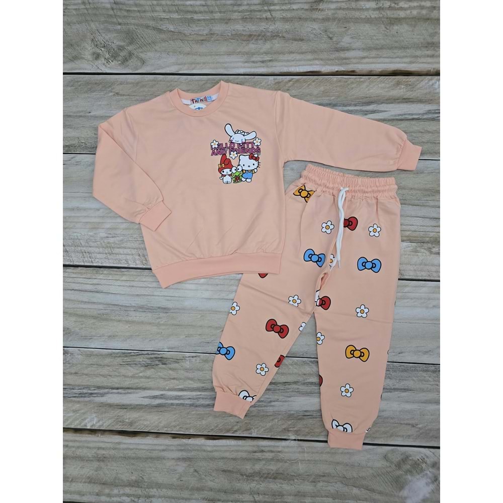 (3-10) Yaş TİNTİNİ HELLO KITTY DESENLİ MEVSİMLİK TAKIM - PUDRA - 9-10 YAŞ