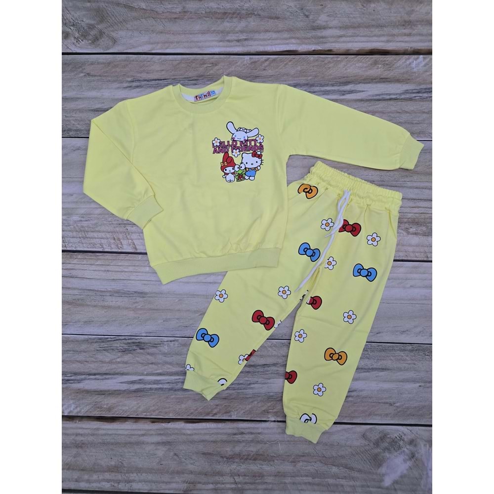 (3-10) Yaş TİNTİNİ HELLO KITTY DESENLİ MEVSİMLİK TAKIM - SARI - 6-7 YAŞ