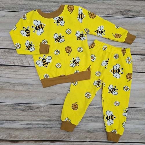 (3-7) Yaş ARI DESENLİ KARAKTERLİ ŞARDONLU TAKIM