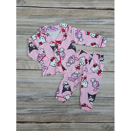 (1-6) Yaş SÜPERMİNİ KUROMİ DÜĞMELİ MEVSİMLİK PİJAMA TAKIMI