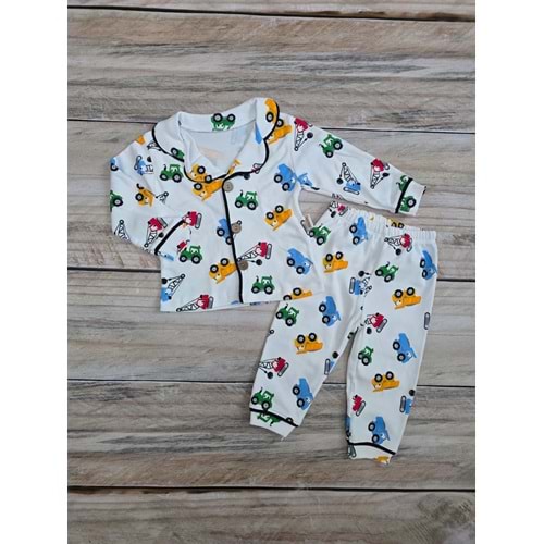 (1-6) Yaş SÜPERMİNİ İŞ MAKİNESİ DÜĞMELİ MEVSİMLİK PİJAMA TAKIMI