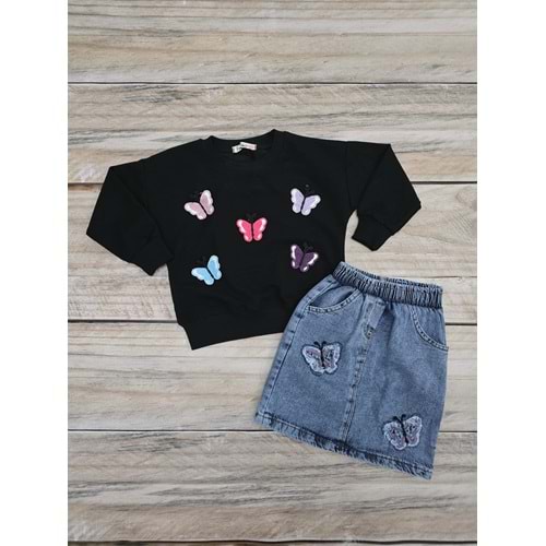 (3-7) Yaş İNCİLAY KELEBEK DETAYLI KOT ETEKLİ TAKIM