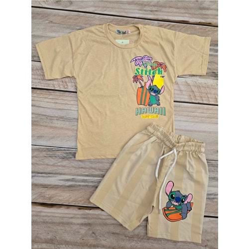 (3-10) Yaş TİNTİNİ STITCH BASKILI ŞORTLU TAKIM