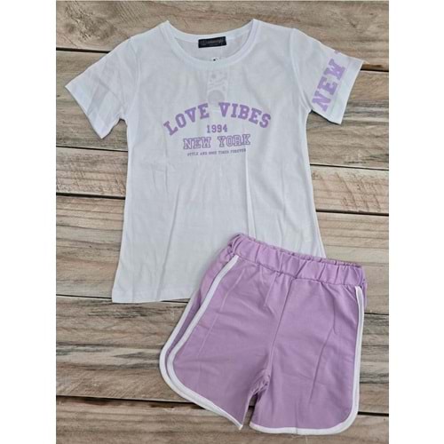 (9-12) Yaş ŞEKER STYLE LOVE VIBES BASKILI ŞORTLU TAKIM