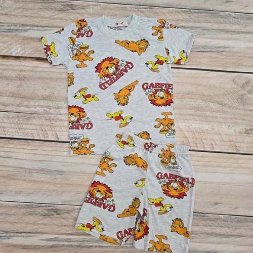 (3-10) Yaş DEFNECAN GARFIELD BASKILI ŞORTLU TAKIM