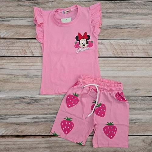 (3-10) Yaş TİNTİNİ ÇİLEKLİ MINNIE BASKILI ŞORTLU TAKIM