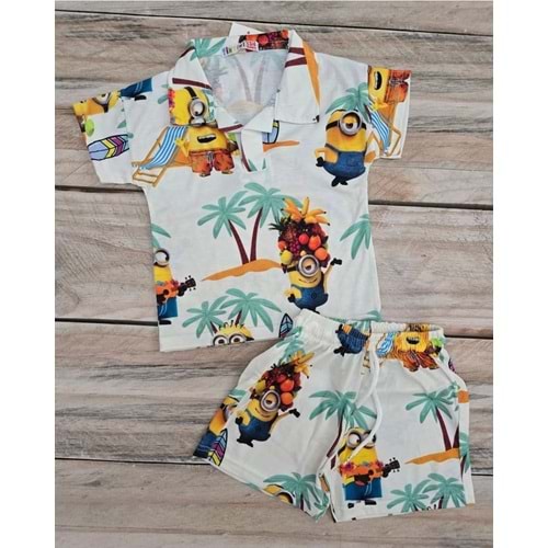 (3-10) Yaş TİNTİNİ YAKALI MİNİON BASKILI ŞORTLU TAKIM