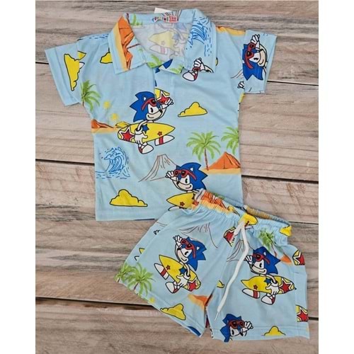 (3-10) Yaş TİNTİNİ YAKALI SONIC BASKILI ŞORTLU TAKIM