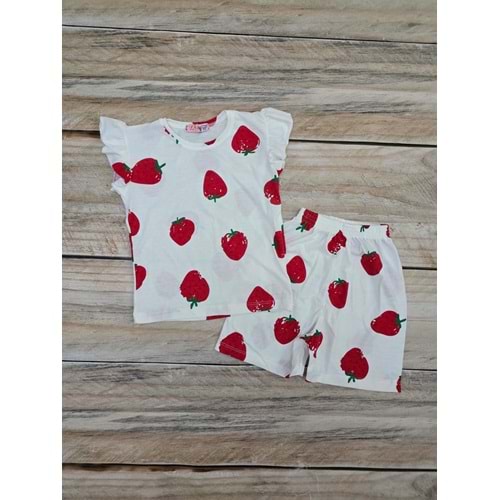 (2-5) Yaş KESKİNCAN ÇİLEK DESENLİ ŞORTLU TAKIM