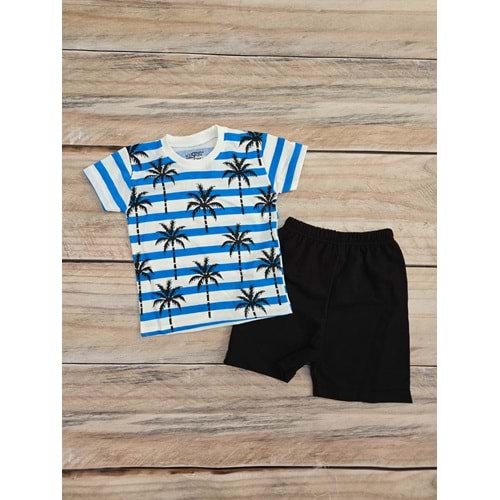 (2-5) Yaş KESKİNCAN ÇİZGİLİ PALMİYE DESENLİ ŞORTLU TAKIM