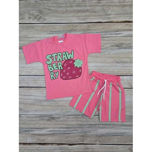 (3-10) Yaş TİNTİNİ STRAWBERRY BASKILI ŞORTLU TAKIM