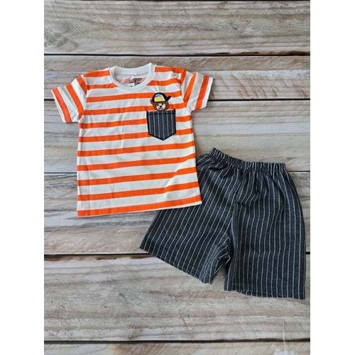 (2-5) Yaş KESKİNCAN GÖĞÜS CEPLİ ÇİZGİLİ AYICIKLI ŞORT TAKIM