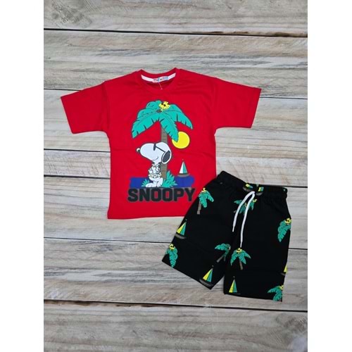 (3-10) Yaş TİNTİNİ PALMİYELİ SNOOPY BASKILI ŞORTLU TAKIM