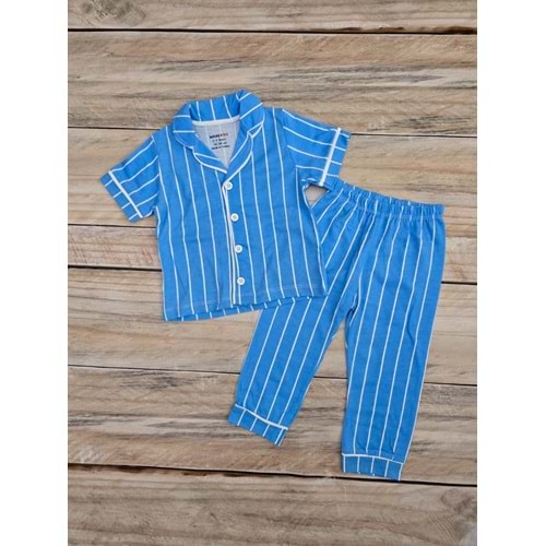 (2-6) Yaş DOLAŞ KIDS ÇİZGİLİ DÜĞMELİ YAZLIK PİJAMA TAKIMI