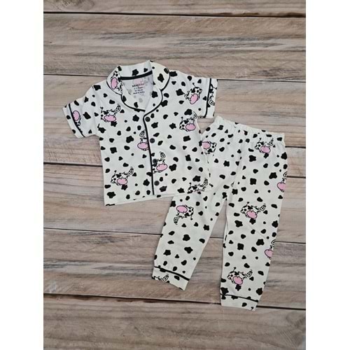 (2-6) Yaş DOLAŞ KIDS İNEK DESENLİ DÜĞMELİ YAZLIK PİJAMA TAKIMI