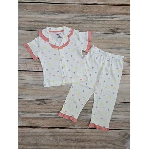 (2-6) Yaş DOLAŞ KIDS KALPLİ DÜĞMELİ YAZLIK PİJAMA TAKIMI