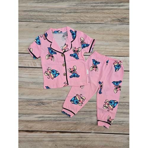 (1-6) Yaş SÜPERMİNİ LİLO VE STITCH DÜĞMELİ YAZLIK PİJAMA TAKIMI