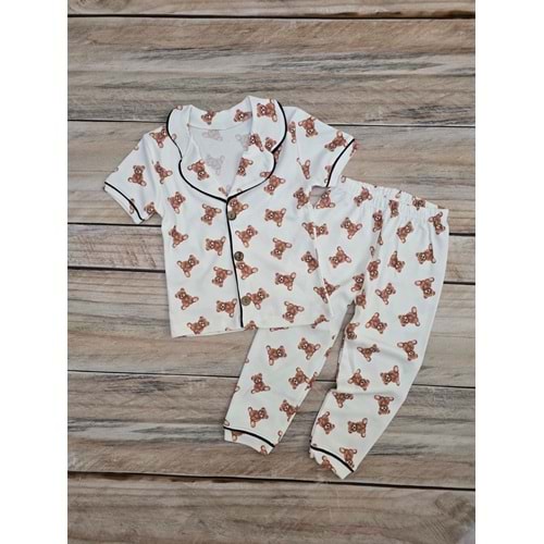 (4-6) Yaş SÜPERMİNİ PELUŞ AYI DÜĞMELİ YAZLIK PİJAMA TAKIMI