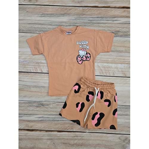 (3-10) Yaş JELIBOOM HELLO KITTY LEOPAR DESENLİ ŞORTLU TAKIM