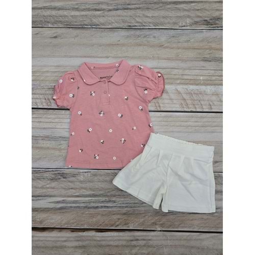 (9-24) Ay NAZAR BEBE ÇİÇEK DESENLİ ŞORTLU TAKIM