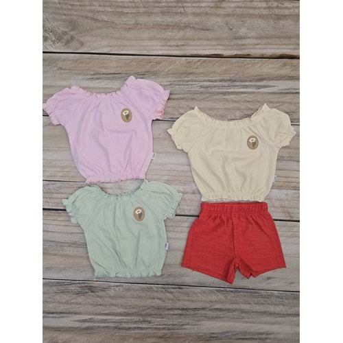 (9-24) Ay NAZAR BEBE PAPATYA NAKIŞLI ŞORTLU TAKIM