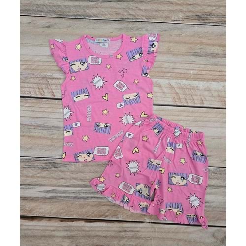 (3-10) Yaş DEFNECAN HELLO CUTE KOL FIRFIRLI ŞORTLU TAKIM