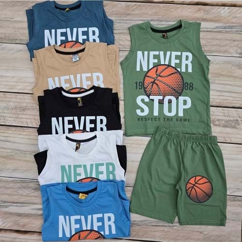 (3-7) Yaş ÇNR BASKETBOL DESENLİ ASKILI ŞORTLU TAKIM