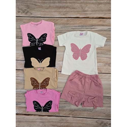 (3-10) Yaş Tİ-DU KIDS KELEBEK NAKIŞLI ŞORTLU TAKIM