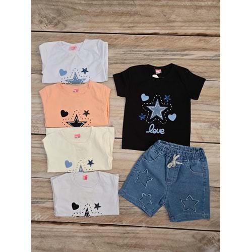 (3-10) Yaş Tİ-DU KIDS YILDIZ NAKIŞLI KOT ŞORTLU TAKIM