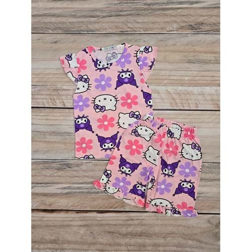 (3-10) Yaş DEFNECAN HELLO KITTY & KUROMİ DESENLİ ŞORTLU TAKIM