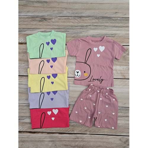 (1-4) Yaş TOMICO LOVELY TAVŞAN DESENLİ ŞORTLU TAKIM